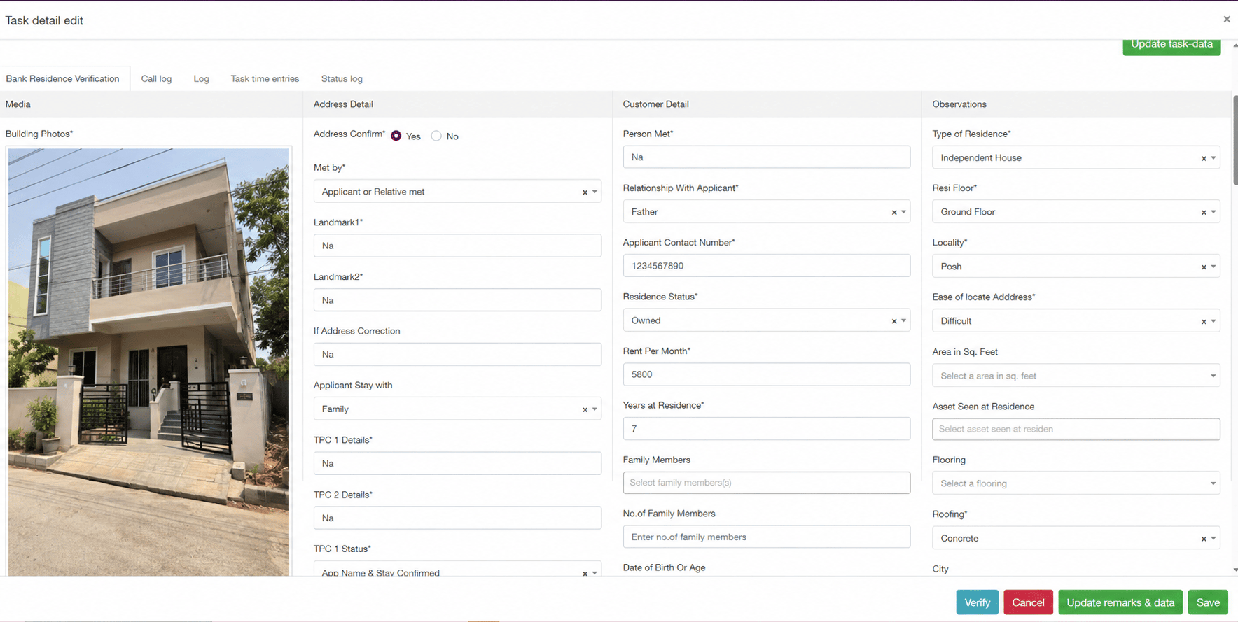 A reviewer verifying a submitted residence-verification case in Alpha FieldOS