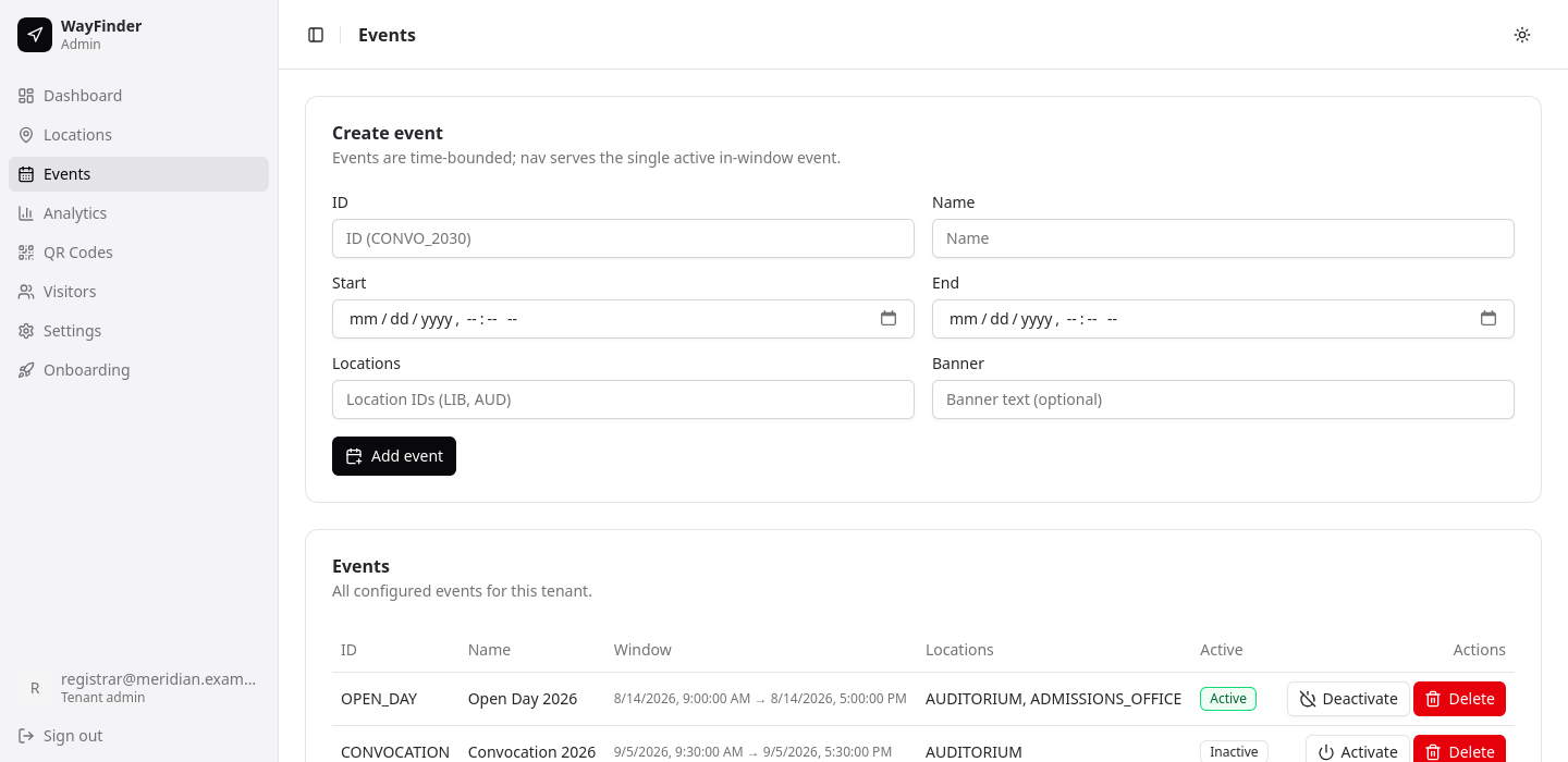 WayFinder admin — Events